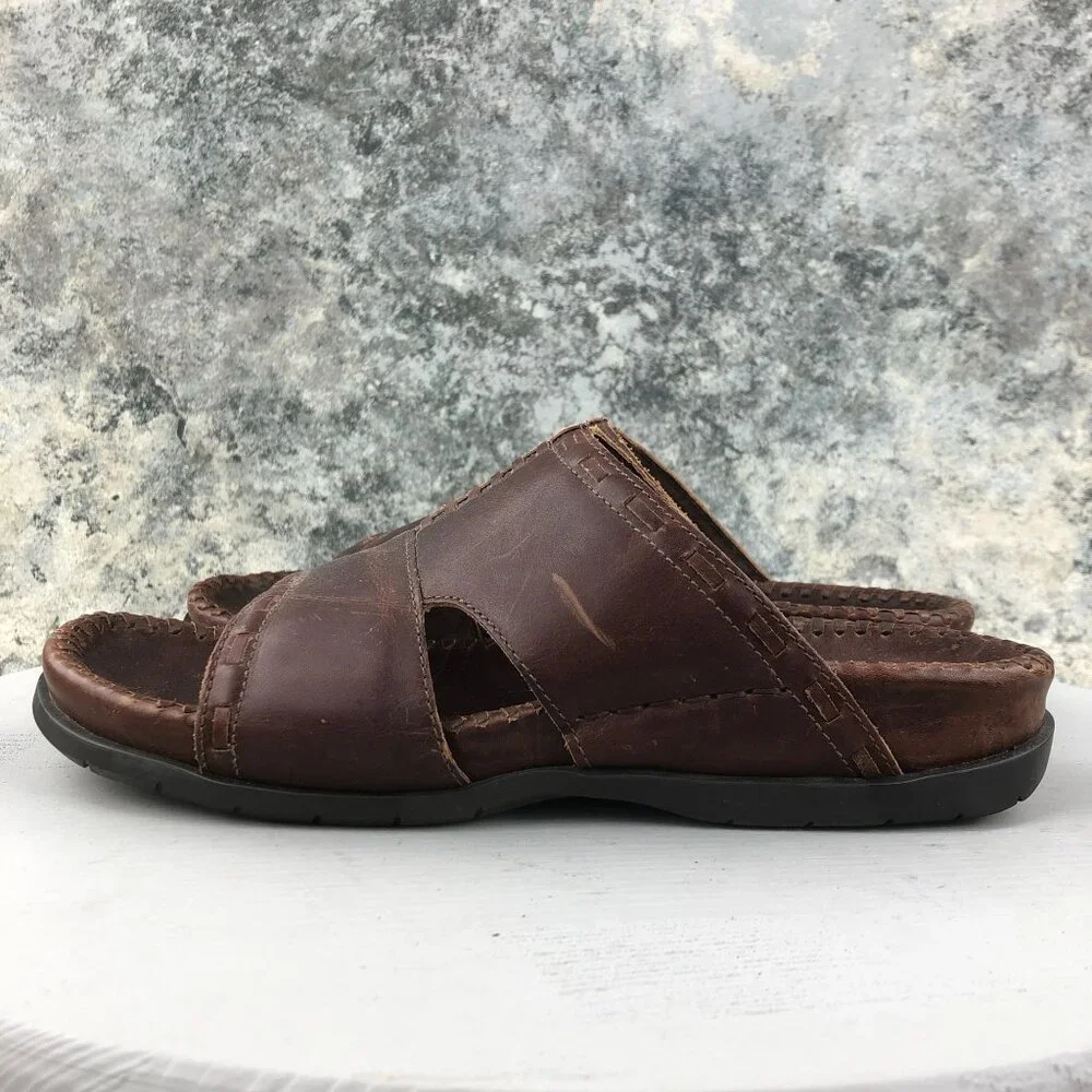 Ocean Pacific Men's Size 9 Karma Brown Leather Open Toe Slip On Sandals BRAZIL